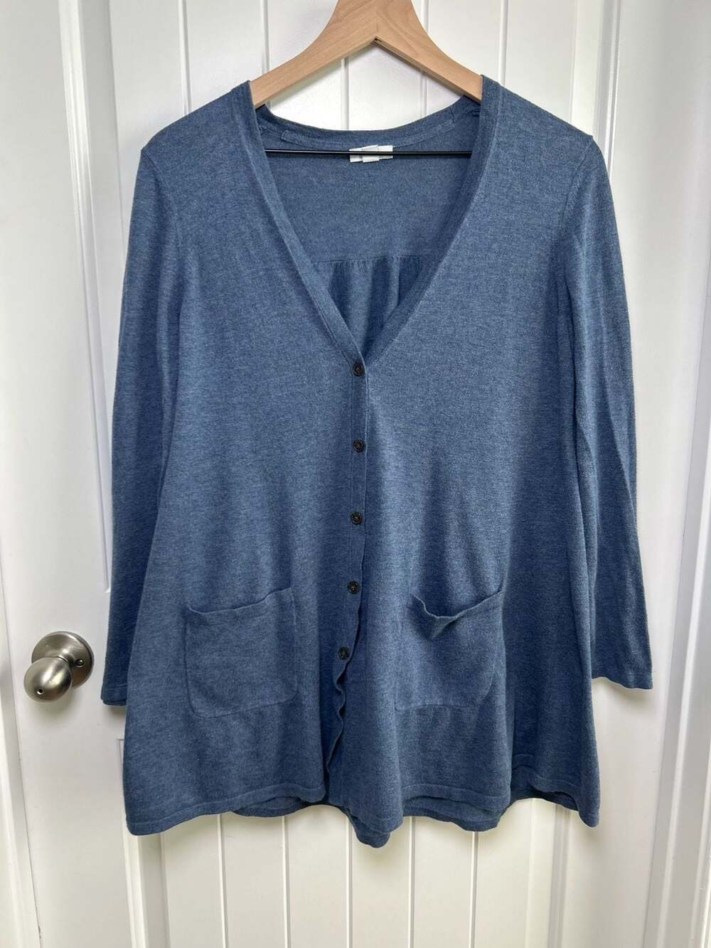 J.Jill Blue Cotton Blend V-Neck Button-Front Cardigan with Pockets Petite M